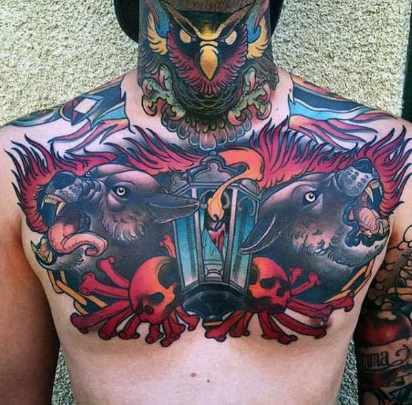 Mens Chest Gorgeous Colored Neo Traditonal Tattoo
