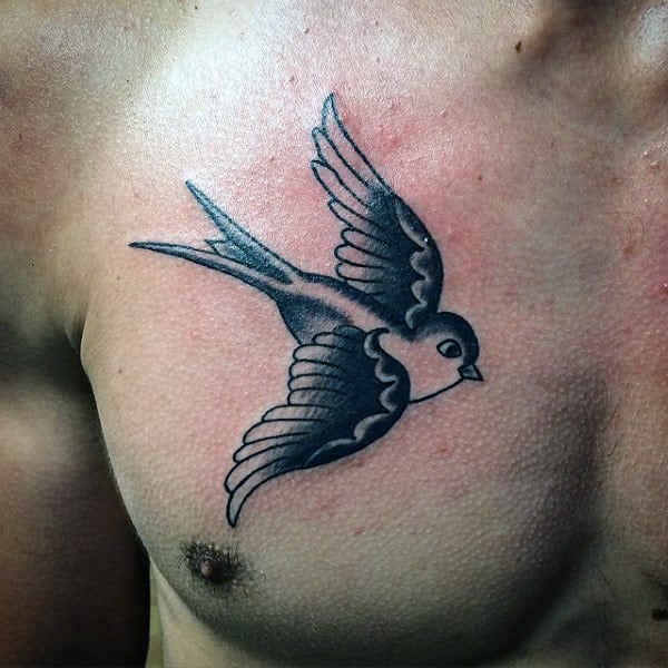 Mens Chest Leaden Sparrow Tattoo