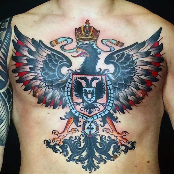 Mens Chest Ornate German Eagle Tattoo