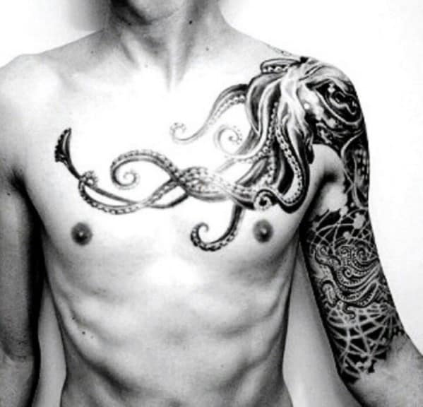 Octopus Men's Chest Tattoo 