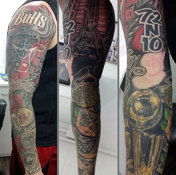 Mens Chicago Bulls Themed Full Sleeve Tattoos