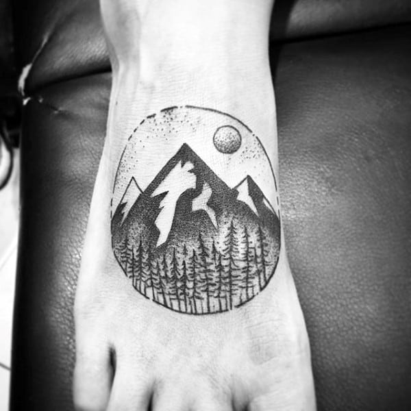Mens Circular Stamp Grey Dotted Foot Tattoo