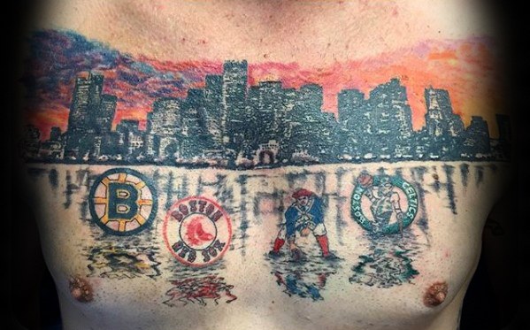 Mens City Skyline Boston Red Sox Tattoo Design Inspiration Upper Chest