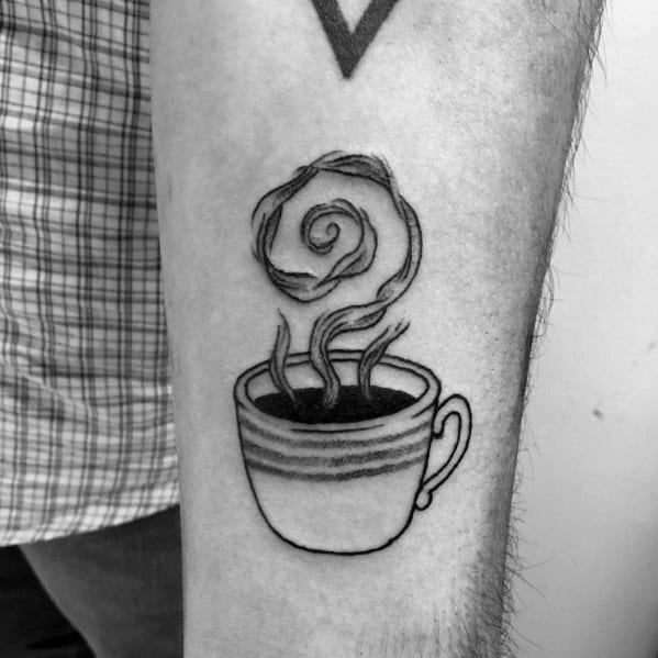 Mens Coffee Cup Small Inner Forearm Tattoo Design Inspiration