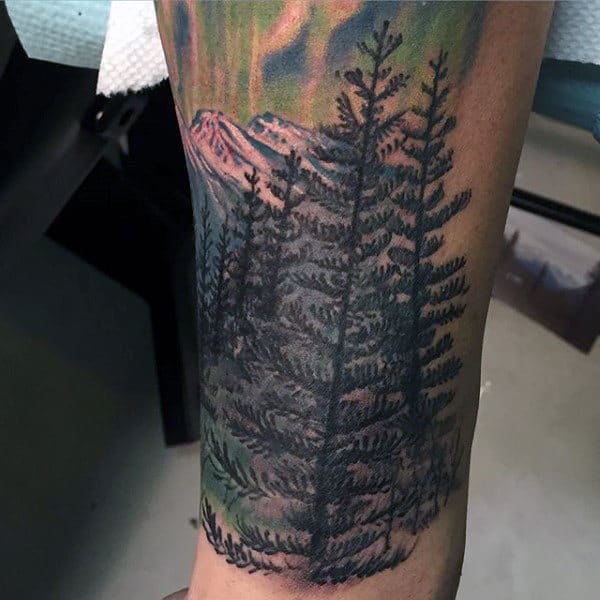 Men's Color Pine Tree Tattoo