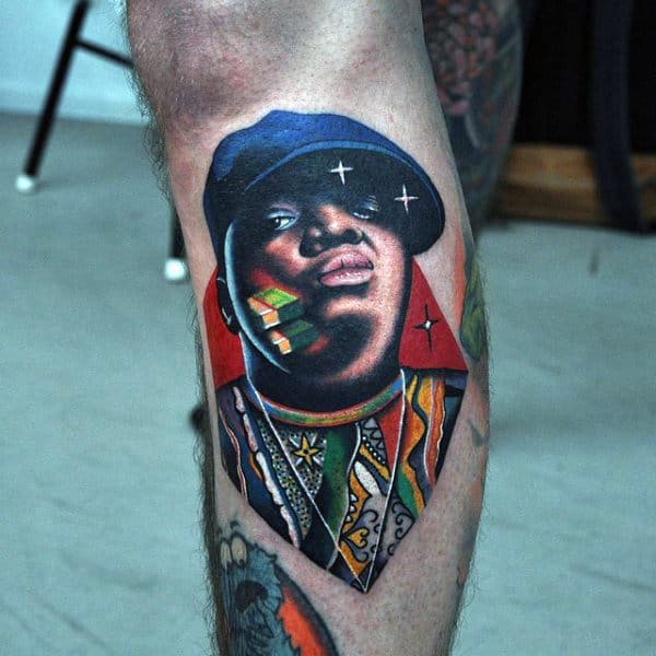 Mens Colorful Modern Amazing Famous Rapper Leg Tattoos