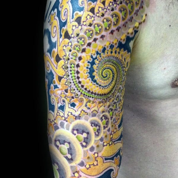 Mens Colorful Repeating Pattern Factal Half Sleeve Tattoos