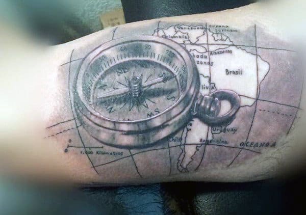 Men's Compass Bicep Tattoo