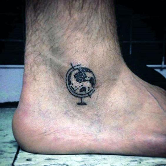 Mens Cool Ankle Globe Tattoo Design Inspiration