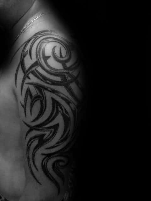 Mens Cool Black Ink Arm Tribal 3d Tattoo Design Ideas