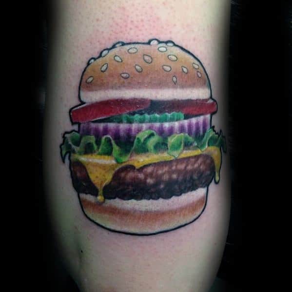 Mens Cool Cheeseburger Leg Tattoo Ideas