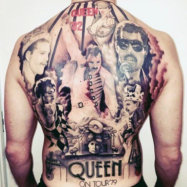 Mens Cool Full Back Freddie Mercury Themed Tattoo Ideas