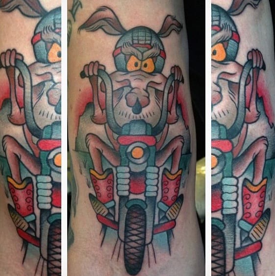 Mens Cool Looney Tunes Tattoo Design Inspiration Wile E Coyote On Motorcycle