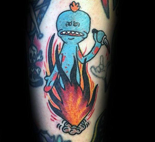 Mens Cool Mr Meeseeks Fire Tattoos