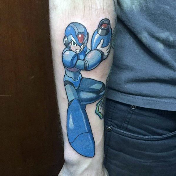 Mens Cool Outer Forearm Megaman Tattoo Ideas