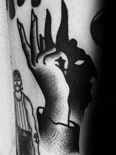 A little shadow puppet devil by me Tim Hart at International Ink in  Stevens point WI  rtattoo