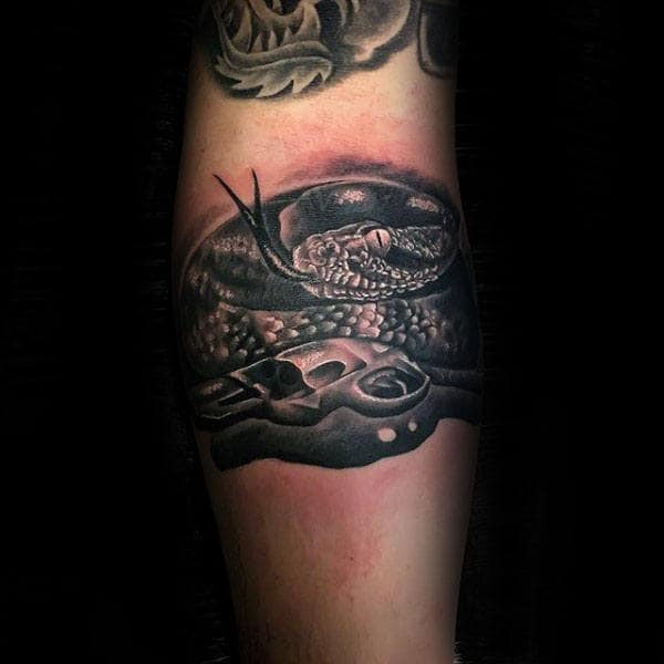 Mens Cool Revolver Rattlesnake Arm Tattoos