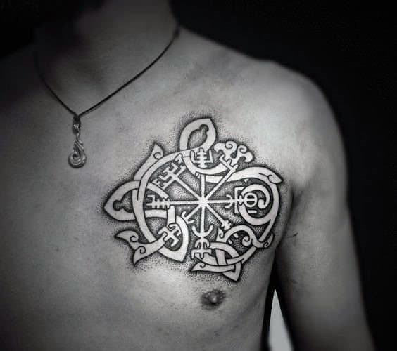 Mens Cool Rune Norse Tattoos On Upper Chest Ideas