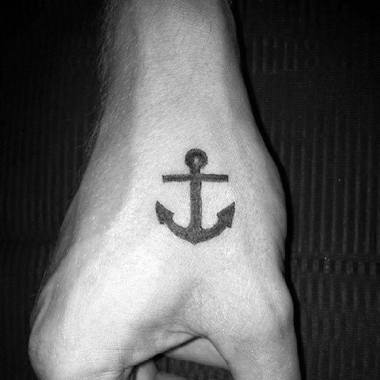 Mens Cool Simple Solid Black Ink Anchor Hand Tattoo Design Inspiration