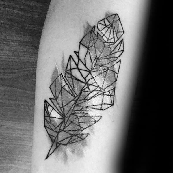 Mens Cool Small Watercolor Geometric Feather Tattoo Ideas