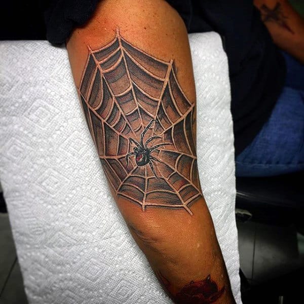 Mens Cool Spider On Web Tattoo Upper Arms