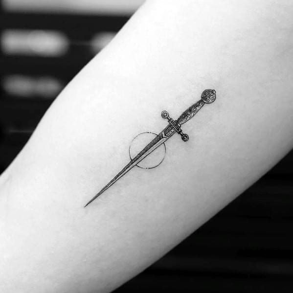 Mens Cool Sword Quarter Sized Arm Tattoo Design Inspiration