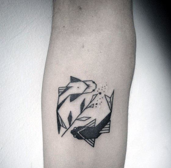 Mens Cool Yin Yang Koi Fish Tattoo Ideas With Geometric Design On Inner Forearm