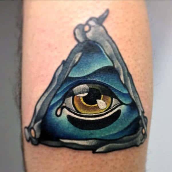 Mens Coral Blue And Eye Illuminati Tattoo
