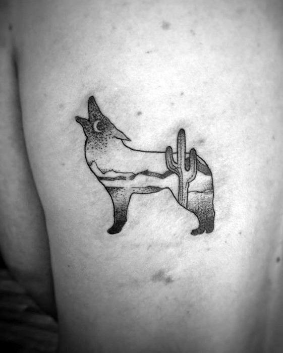 Mens Coyote Small Thigh Tattoo