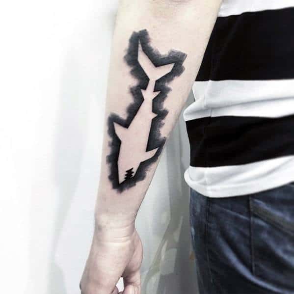 Mens Creative Negative Space Shark Small Outer Forearm Tattoo Designs
