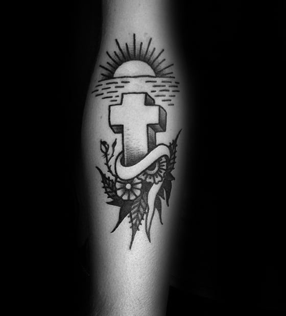 Mens Cross With Rising Sun Tattoo Ditch Design