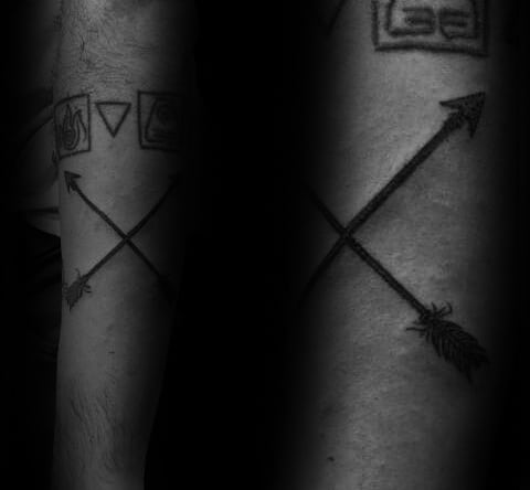 Mens Crossed Black Ink Two Arrows Simple Forearm Tattoo