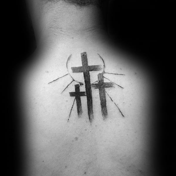 Mens Crosses Upper Back Simple Christian Tattoo Design Ideas