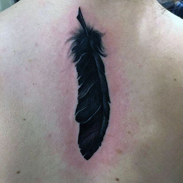Mens Dark Black Feather Tattoo On Back