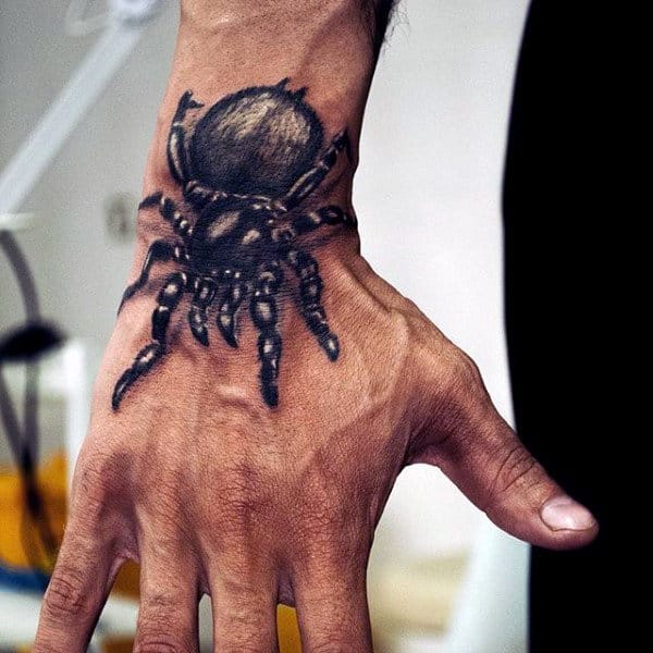 Mens Deadly Black Spider Tattoo On Wrist