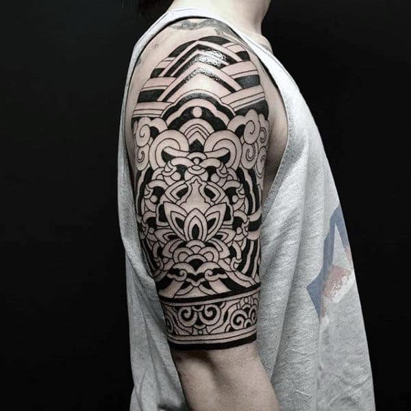 Mens Decorative Floral Tribal Tattoos Arms