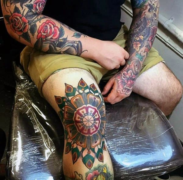 Mens Decorative Knee Tattoo Design Ideas