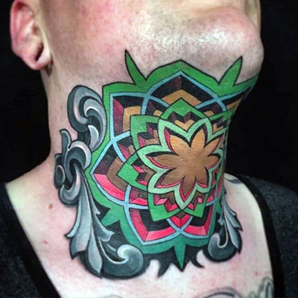 Mens Decorative Optical Illusion Colorful Neck Tattoos
