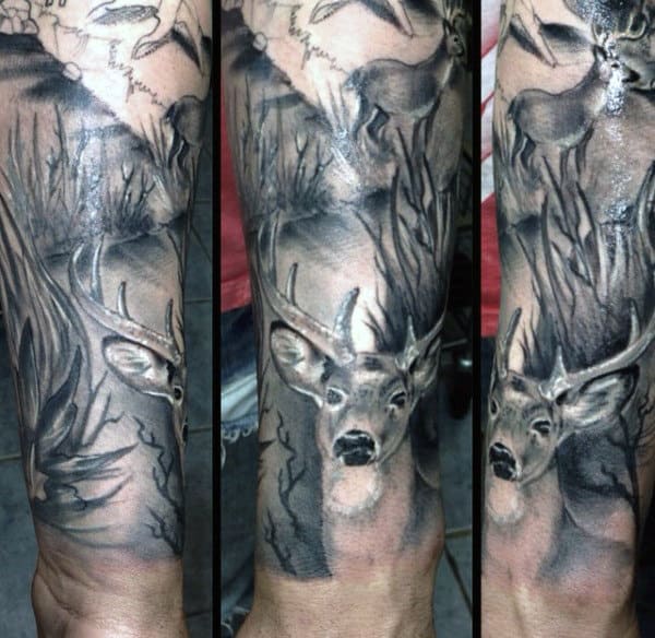 Mens Deer Head Tattoo On Forearm