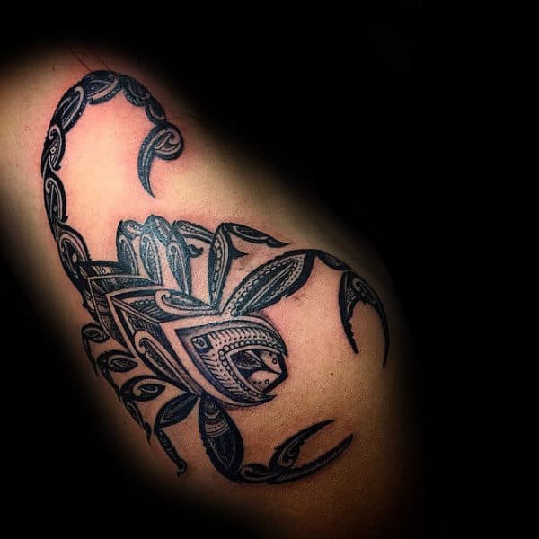 Mens Detailed Scorpio Tattoo On Shoulder