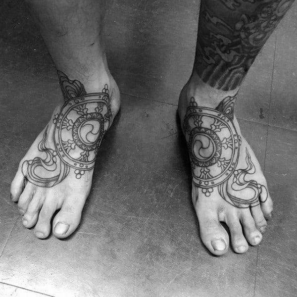 Mens Dharma Wheel Foot Tattoos