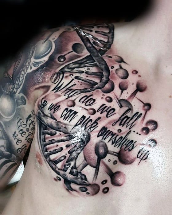 Mens Dna Helix Strand Chest Quote Tattoo Designs