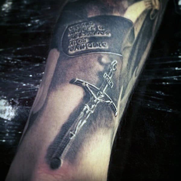 Mens Dog Tag Tattoo With Jesus Cross