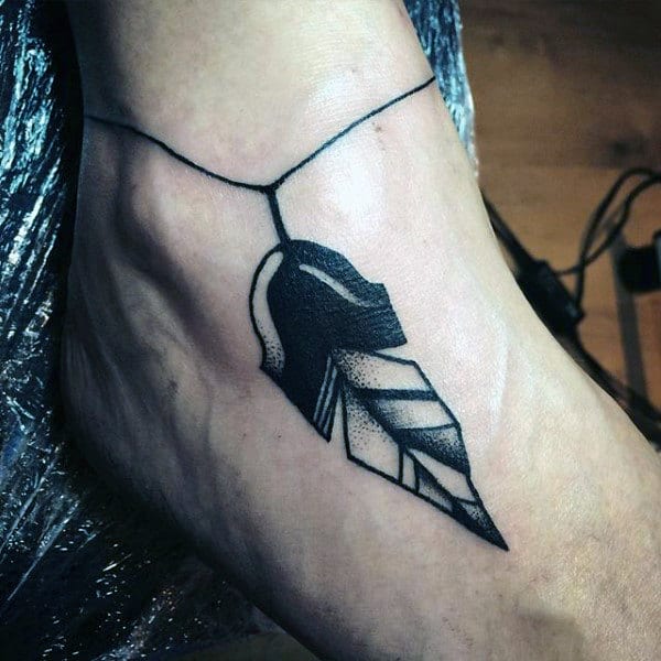 Mens Dotted Black Feather Tattoo On Feet