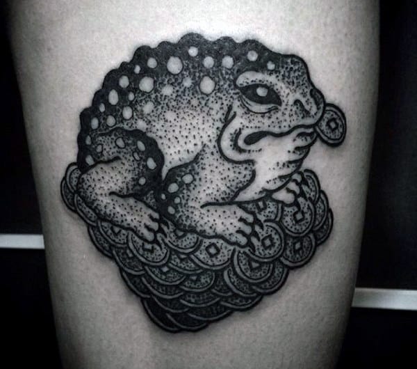 Mens Dotwork Frog Coin Tattoo Design