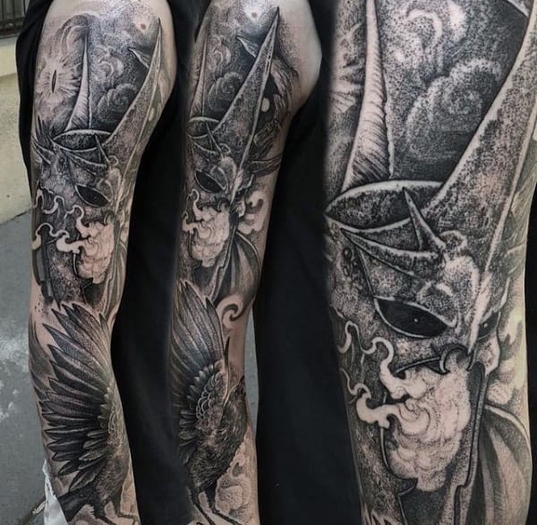 Mens Dotwork Lord Of The Rings Full Sleeve Tattoos