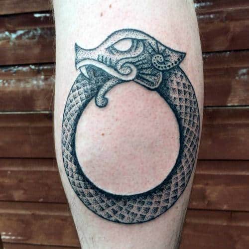 Mens Dotwork Norse Ouroboros Tattoo Ideas On Leg