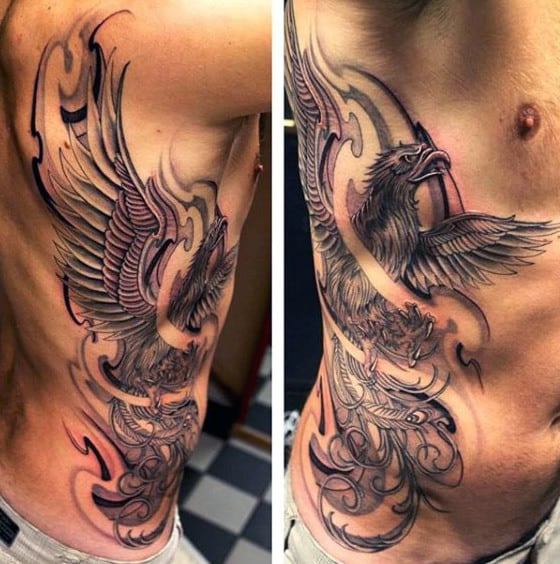 Men's Dragon And Phoenix Tattoo On Ribs