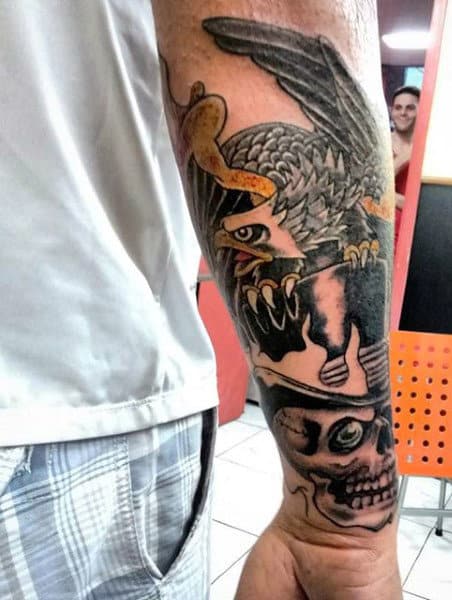 Men's Eagle And Flag Tattoo