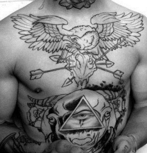 Mens Eagle Flying With Heart Of Arrows Guys Chest Tattoos